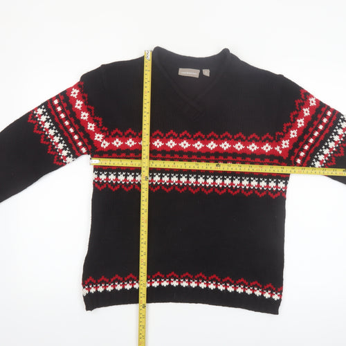 Croft & Barrow Women's Black Red Fair Isle V-Neck Acrylic Jumper Size S