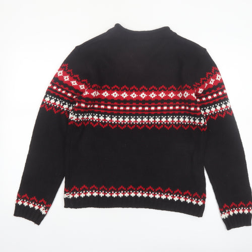 Croft & Barrow Women's Black Red Fair Isle V-Neck Acrylic Jumper Size S