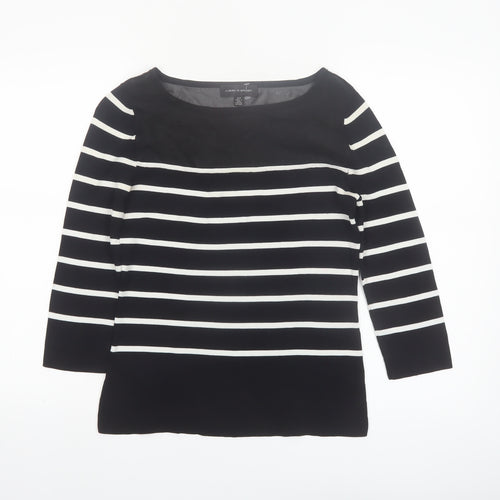 Cable & Gauge Women's Black Striped Boat Neck 3/4 Sleeve Pullover Jumper Size S