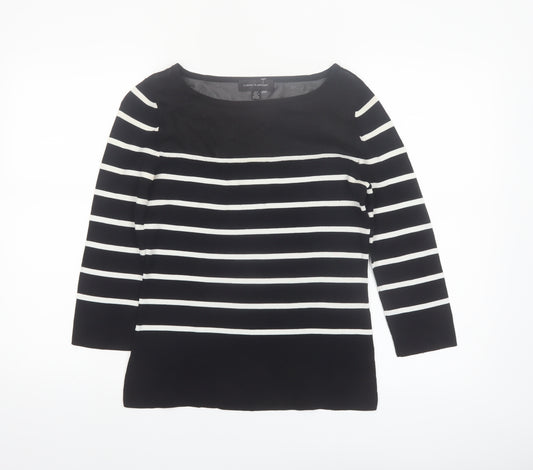 Cable & Gauge Women's Black Striped Boat Neck 3/4 Sleeve Pullover Jumper Size S