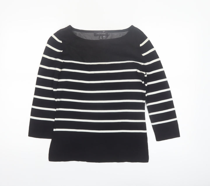Cable & Gauge Women's Black Striped Boat Neck 3/4 Sleeve Pullover Jumper Size S
