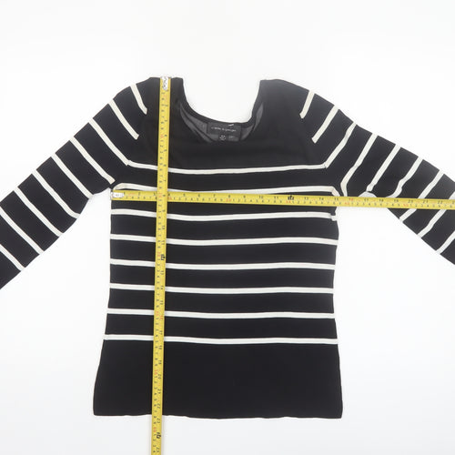 Cable & Gauge Women's Black Striped Boat Neck 3/4 Sleeve Pullover Jumper Size S