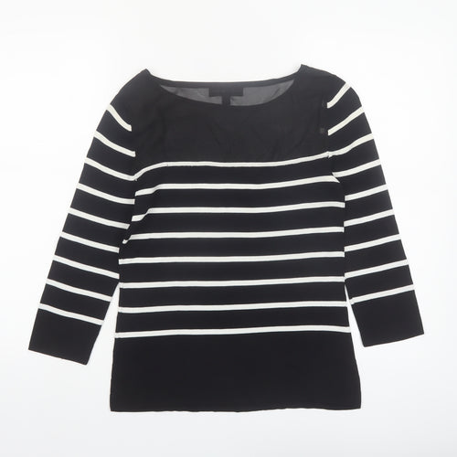 Cable & Gauge Women's Black Striped Boat Neck 3/4 Sleeve Pullover Jumper Size S
