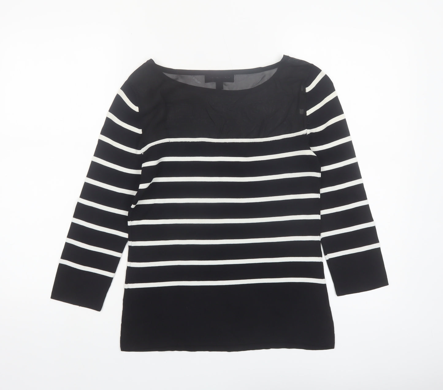 Cable & Gauge Women's Black Striped Boat Neck 3/4 Sleeve Pullover Jumper Size S