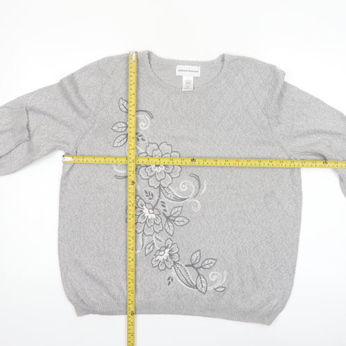 Alfred Dunner Women's Grey Floral Embroidered Pullover Jumper Size L