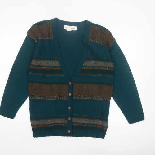 Norton McNaughton Men's Green Striped Cable Knit Cardigan M