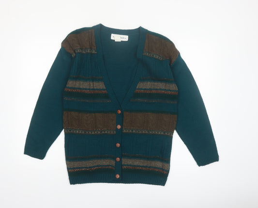 Norton McNaughton Men's Green Striped Cable Knit Cardigan M