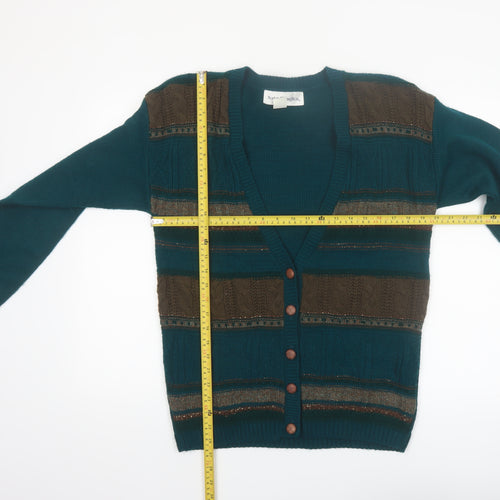 Norton McNaughton Men's Green Striped Cable Knit Cardigan M