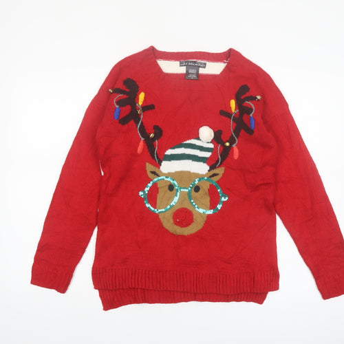 United States Sweaters Womens Red Christmas Reindeer Jumper Size S