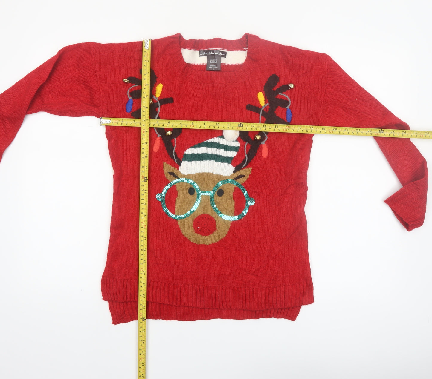 United States Sweaters Womens Red Christmas Reindeer Jumper Size S