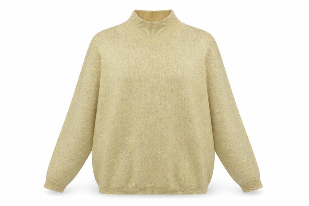 Front view of LISE J. Women’s Beige Mock Neck Long Sleeve jumper, size L