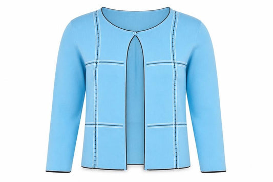 Front view of FINITY Women’s Blue Rayon Knit Cardigan XL Lightweight 3/4 Sleeve
