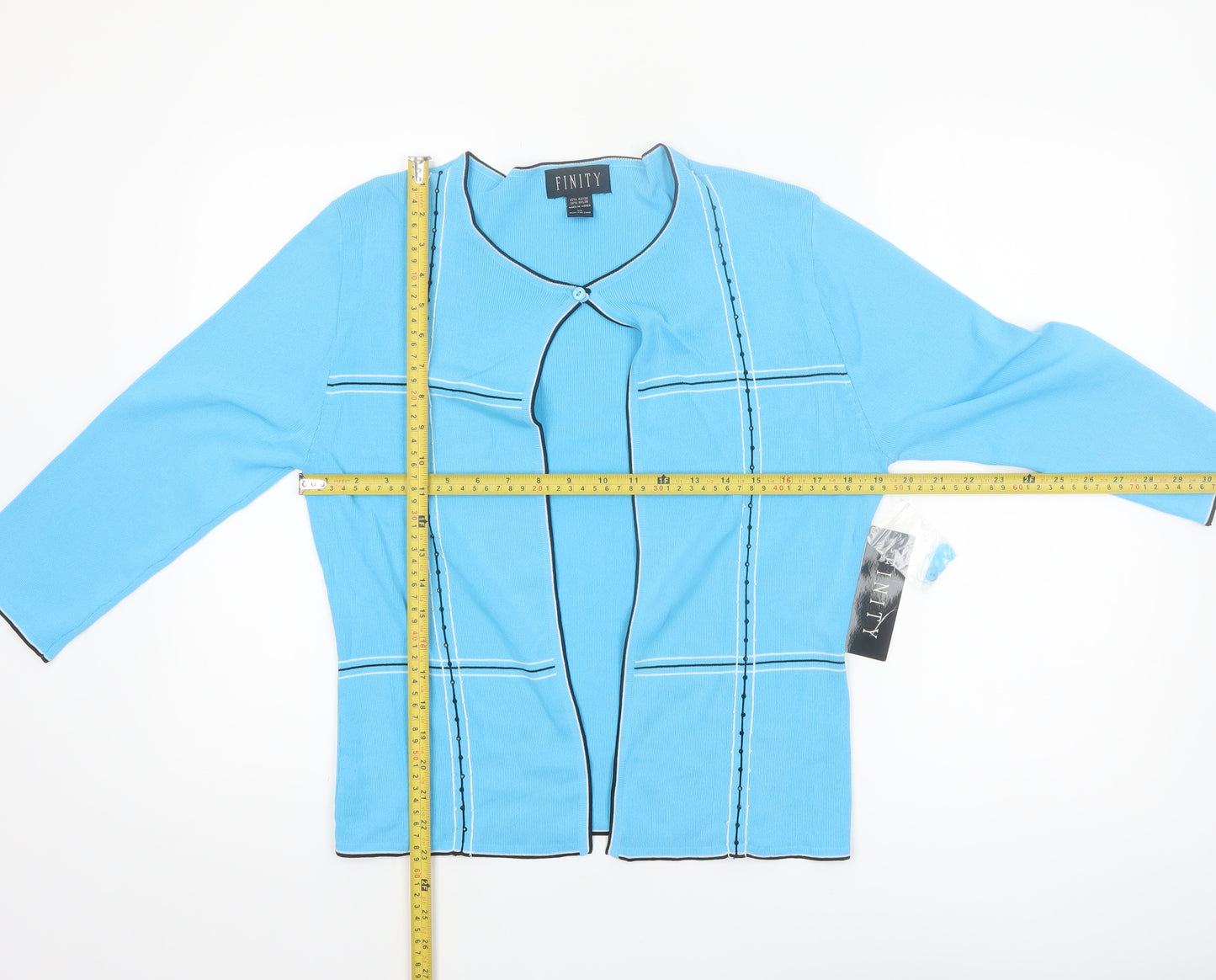 FINITY Women’s Blue Rayon Knit Cardigan XL Lightweight 3/4 Sleeve