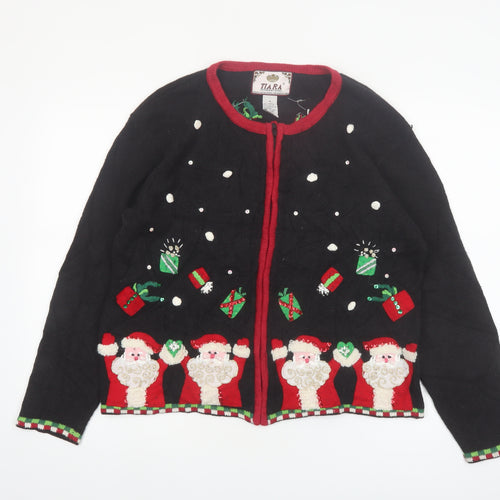 Tiara International Women's Black Christmas Santa Cardigan M
