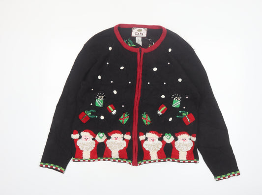 Tiara International Women's Black Christmas Santa Cardigan M