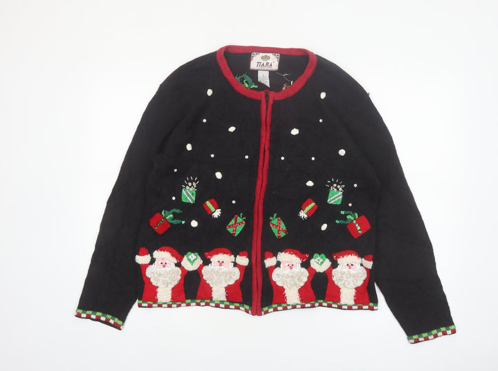 Tiara International Women's Black Christmas Santa Cardigan M