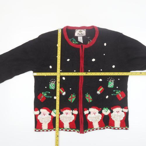 Tiara International Women's Black Christmas Santa Cardigan M