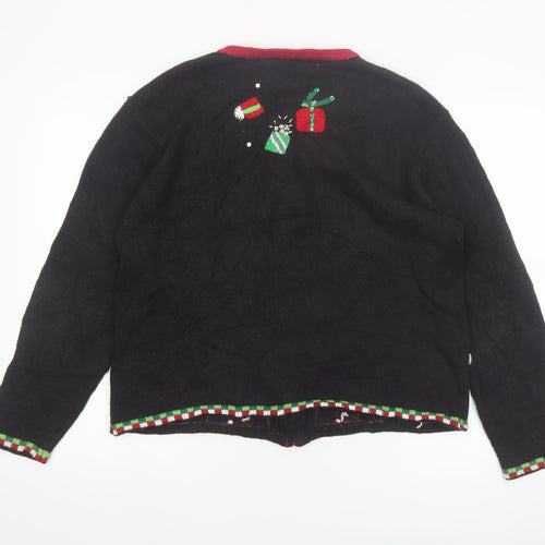 Tiara International Women's Black Christmas Santa Cardigan M