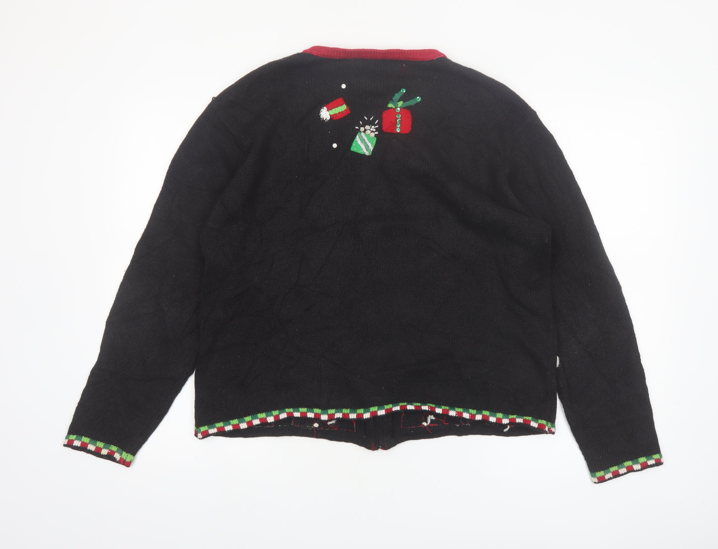 Tiara International Women's Black Christmas Santa Cardigan M