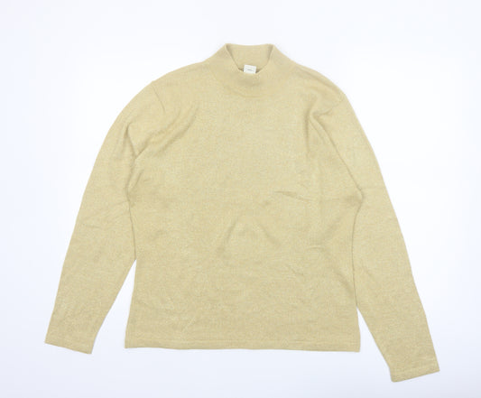 Yarnworks Women's Gold Mock Neck Knit Jumper Size L Vintage Glam Style