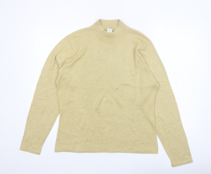 Yarnworks Women's Gold Mock Neck Knit Jumper Size L Vintage Glam Style