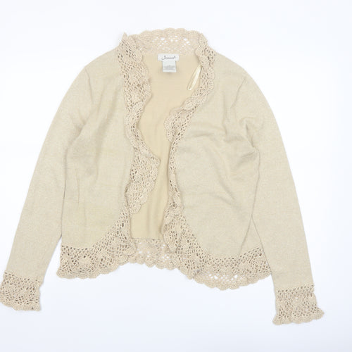 Jessica Women Beige Long Sleeve Crochet Trim Open Cardigan L