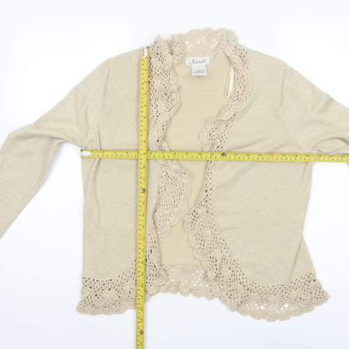 Jessica Women Beige Long Sleeve Crochet Trim Open Cardigan L
