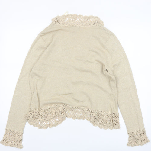 Jessica Women Beige Long Sleeve Crochet Trim Open Cardigan L
