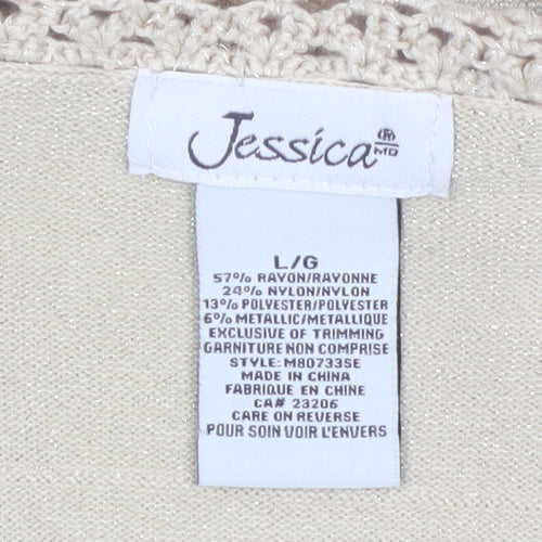 Jessica Women Beige Long Sleeve Crochet Trim Open Cardigan L