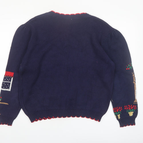 Sweater Loft Womens Blue Christmas Cat Dog Knit Cardigan M