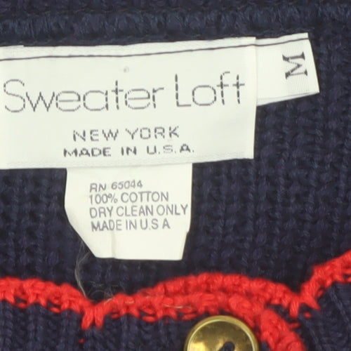 Sweater Loft Womens Blue Christmas Cat Dog Knit Cardigan M