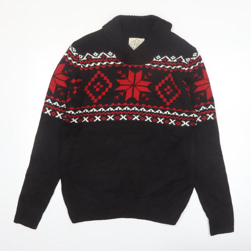 St John's Bay Men's Black Fair Isle Roll Neck Jumper Size M