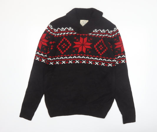 St John's Bay Men's Black Fair Isle Roll Neck Jumper Size M