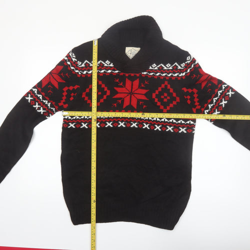 St John's Bay Men's Black Fair Isle Roll Neck Jumper Size M