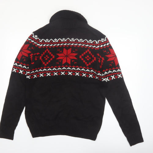 St John's Bay Men's Black Fair Isle Roll Neck Jumper Size M