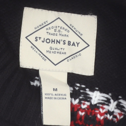 St John's Bay Men's Black Fair Isle Roll Neck Jumper Size M