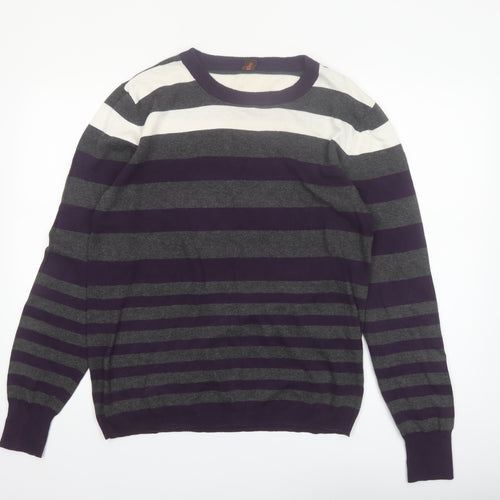 Hush Puppies Men’s Purple Grey Striped Slim Fit Cotton Jumper XL