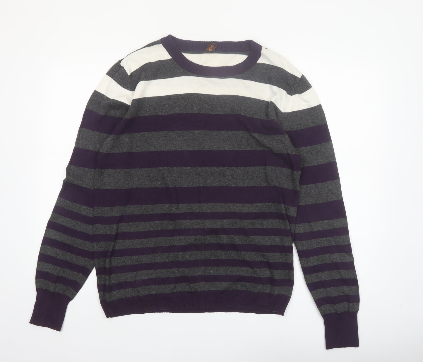Hush Puppies Men’s Purple Grey Striped Slim Fit Cotton Jumper XL