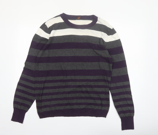 Hush Puppies Men’s Purple Grey Striped Slim Fit Cotton Jumper XL