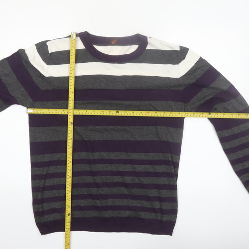Hush Puppies Men’s Purple Grey Striped Slim Fit Cotton Jumper XL