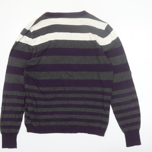 Hush Puppies Men’s Purple Grey Striped Slim Fit Cotton Jumper XL