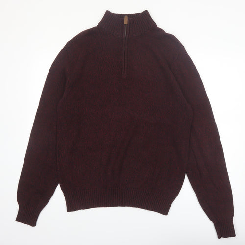 St. John’s Bay Men Brown Cotton Half Zip Jumper Size M