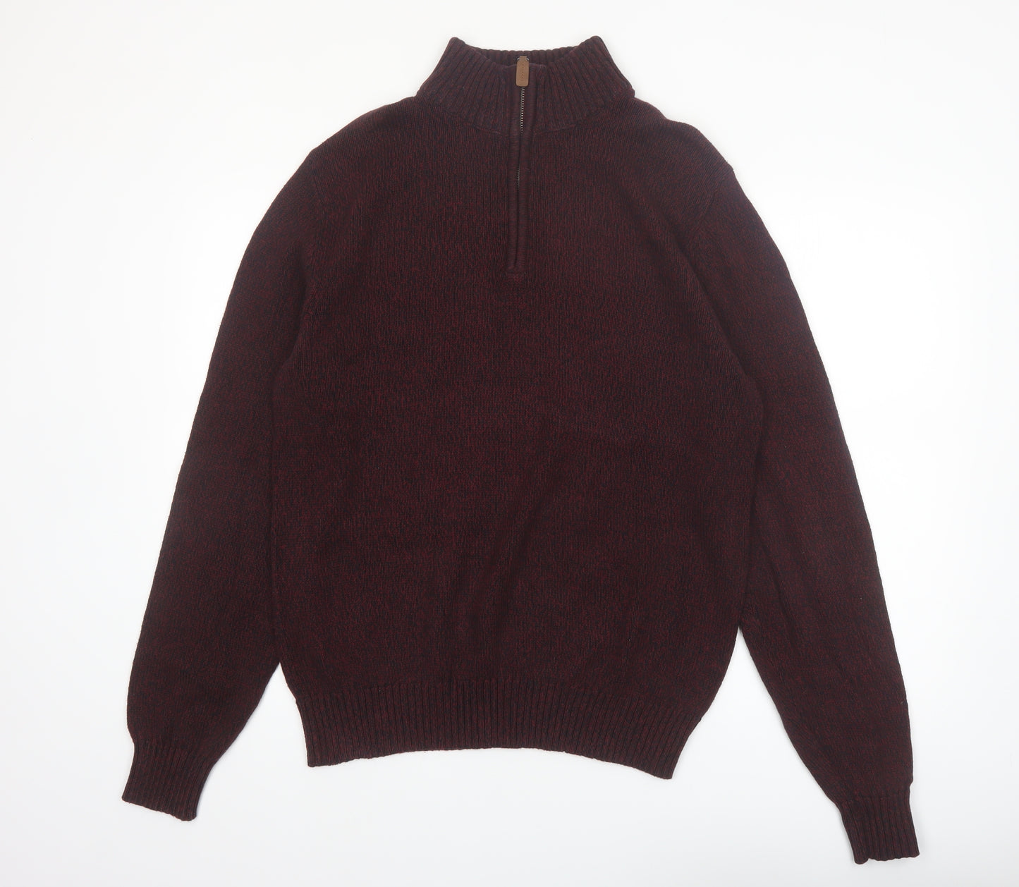 St. John’s Bay Men Brown Cotton Half Zip Jumper Size M