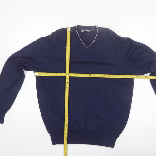 Paul Fredrick Men's Blue V-Neck Cotton Jumper Medium