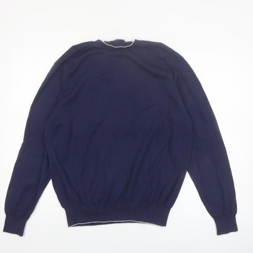 Paul Fredrick Men's Blue V-Neck Cotton Jumper Medium
