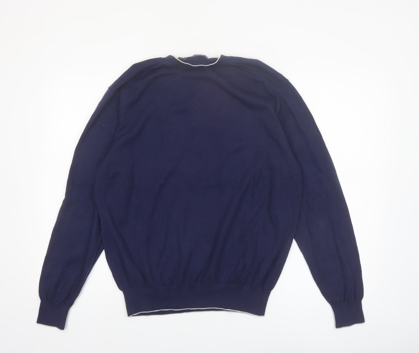 Paul Fredrick Men's Blue V-Neck Cotton Jumper Medium
