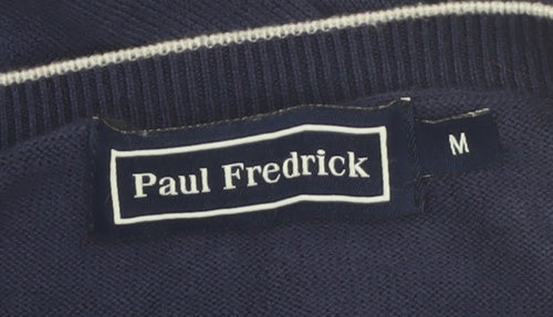Paul Fredrick Men's Blue V-Neck Cotton Jumper Medium