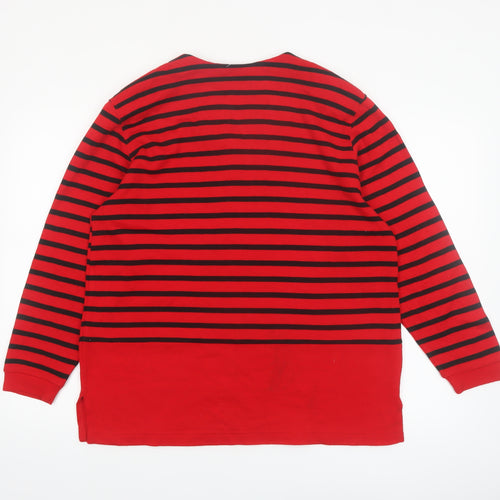 John Henry Womens Red Black Striped Cardigan Medium V-Neck Knit