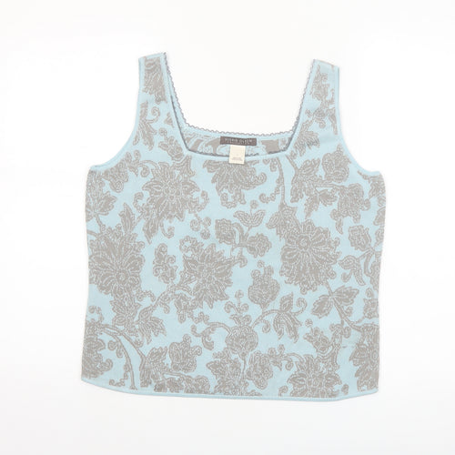 Sigrid Olsen Women's Blue Floral Silk Blend Sleeveless Tank Top Size L
