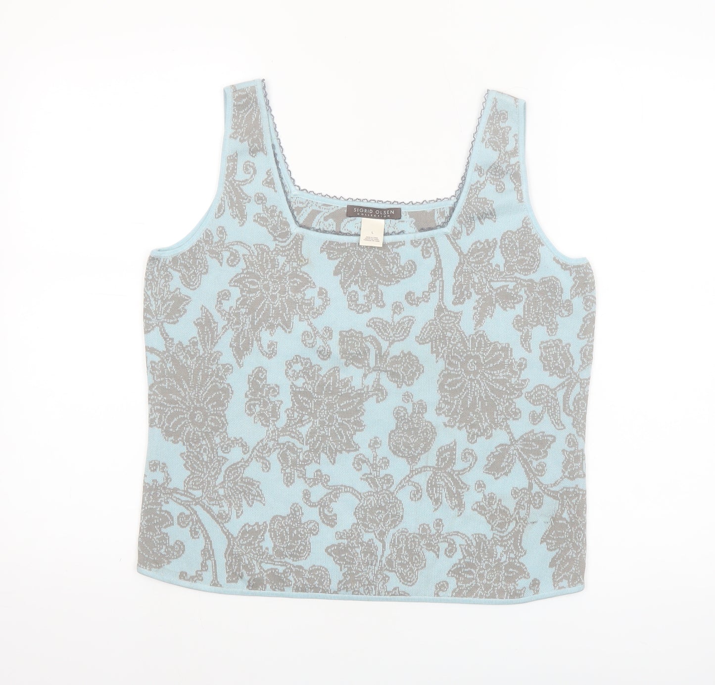 Sigrid Olsen Women's Blue Floral Silk Blend Sleeveless Tank Top Size L